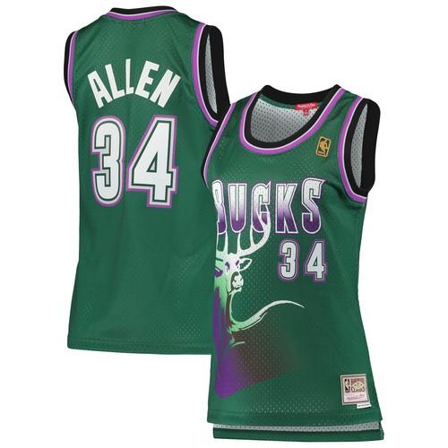 Women's Mitchell & Ness Ray Allen Green Milwaukee Bucks 1996/97 Hardwood