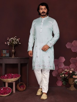 Indian Men's Kurta Set Readymade Raymond Cotton Suit Elegant