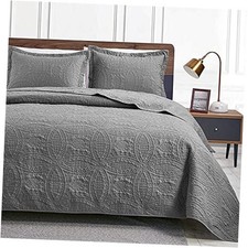 Quilts for Queen Bed Grey Bedspreads - Full/Queen 90"x96" Coin Pattern Grey