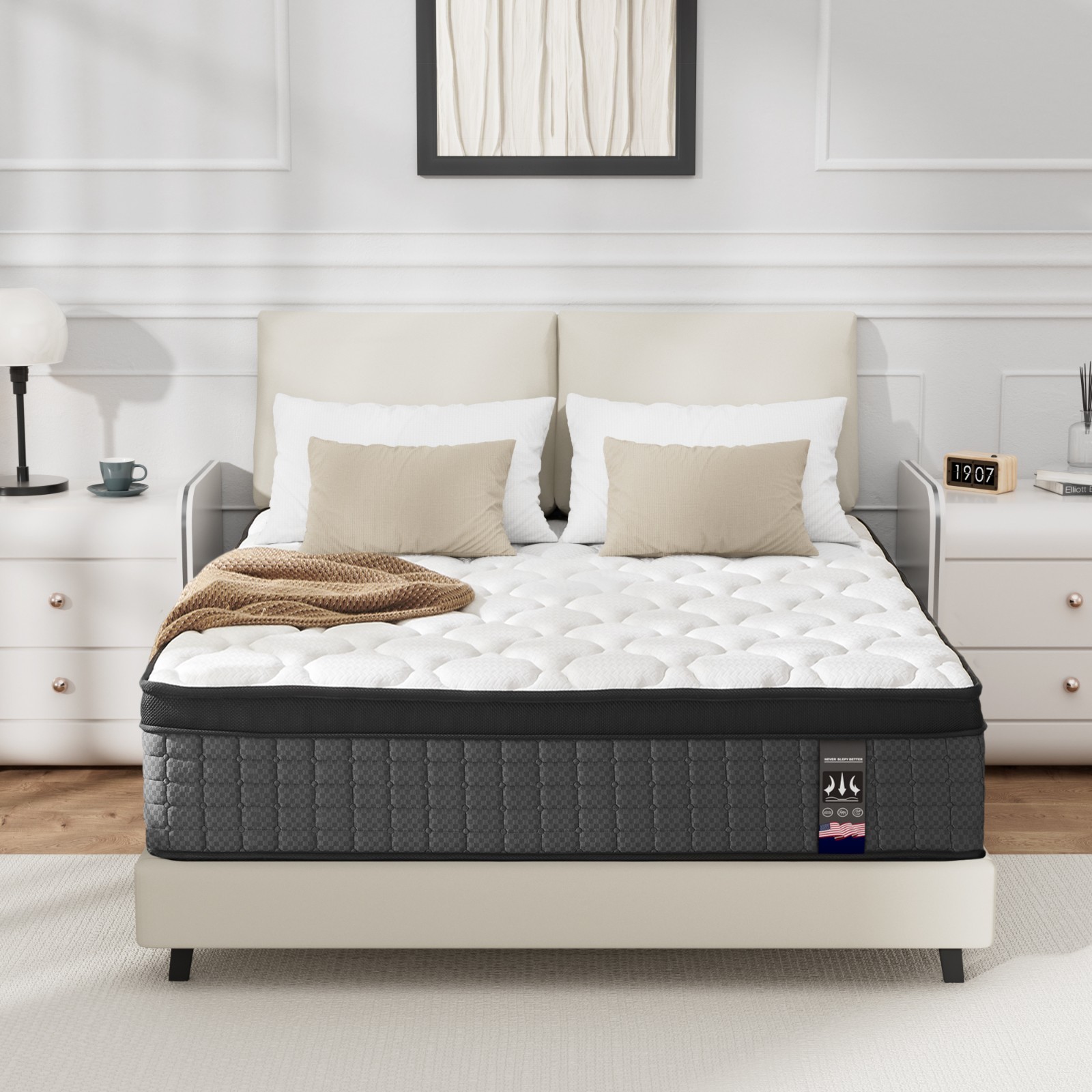 12" 14" Twin Full Queen King Gel Memory Foam Hybrid Mattress, Mattress In A Box
