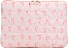 Sleeve for 13-15 Inch Laptop, Cute Bow Protective Case, Quilted Padded Cover
