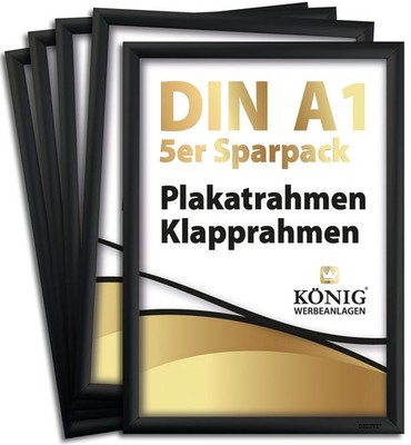 5 Plakatrahmen DIN A1 | 25mm Aluminium Profil, schwarz Klapprahmen