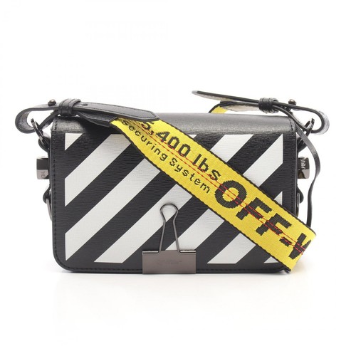 Off-White Diagonal Binder Flap Bag Shoulder Bag Leather Women Black/White