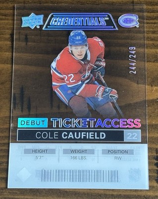 Cole Caufield /249 - 2021-22 UD Credentials - Debut Ticket Access Acetate