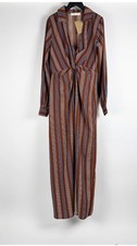 NWOT Favlux Fashion Ladies Brown Dress Multicolor Stripped Twist Front Medium