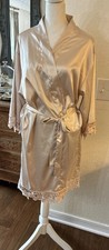 One Size Poly Satin Wrap Robe Champagne Colored Lace Trim Short Length Bridal