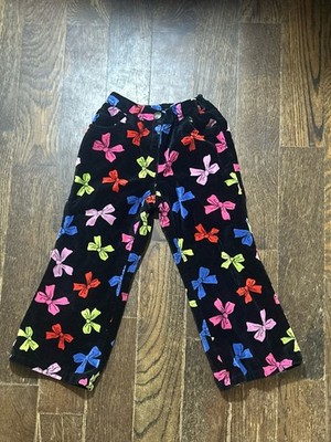 VTG Talbots Kids Girls Black Soft Velvet Bows Pants Size 3 Colorful