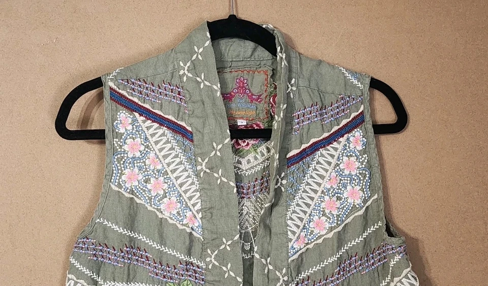Chaleco Plumero Johnny Was Mujer S Lino Bordado Floral Boho Western Hippie Foto 2 de 4
