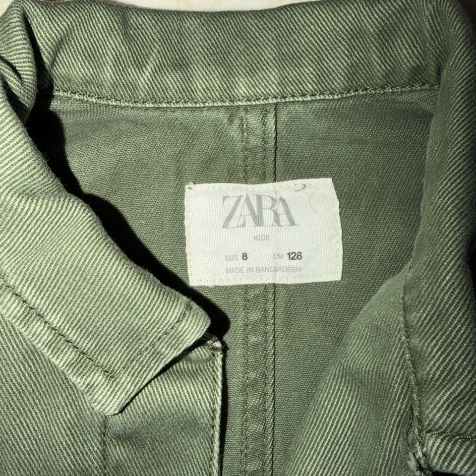 Zara Kid Unisex Boys Or Girls Green Long Sleeve Utility Jacket Size 8 - Image 2 of 4