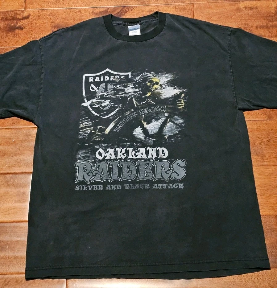 Camiseta De Colección Y2k Oakland Raiders AAA Talla XL Desteñida Negra Doble Cara NFL Camiseta Foto 2 de 3