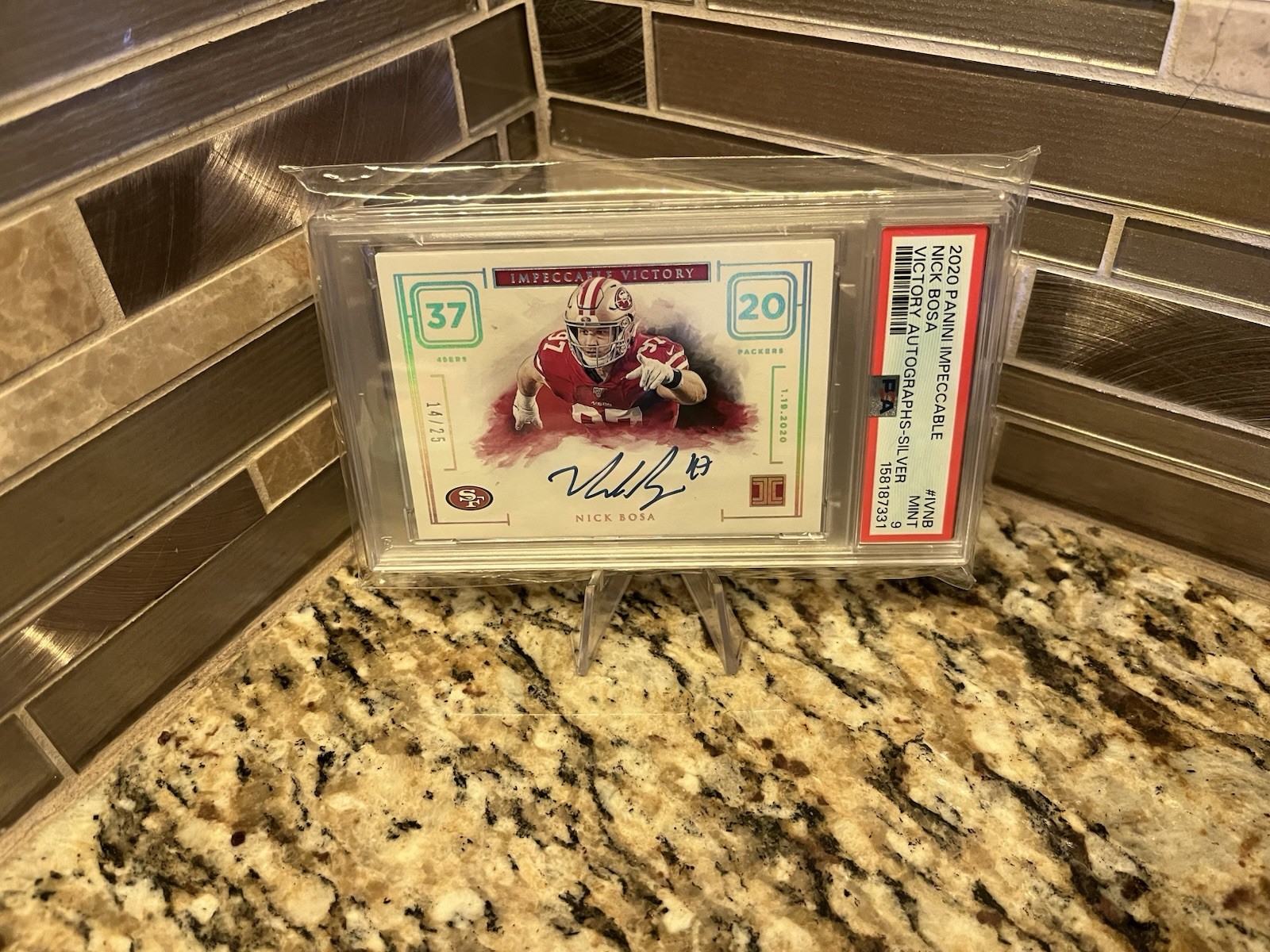 2020 NICK BOSA PANINI /25 ON CARD AUTO PSA 9 IMPECCABLE SILVER VICTORY view 4