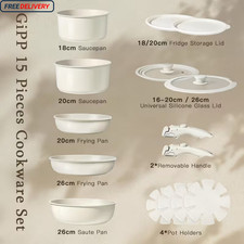 8/15 pcs  Ceramic Non-Stick Cookware Set with Removable Handle - Induction