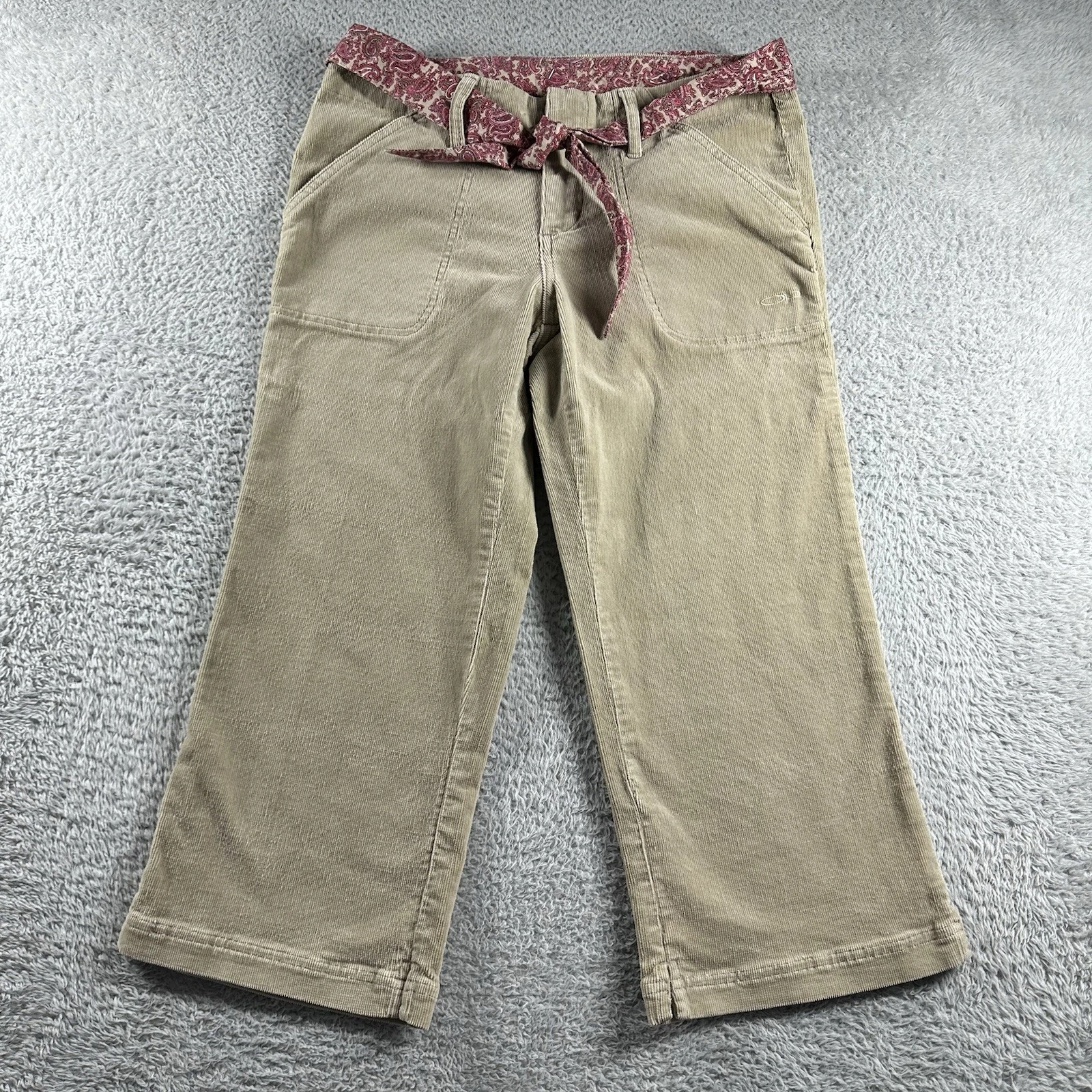 VINTAGE Y2K OP Corduroy Capri Pants Womens 7 Tan Khaki Belted 3/4
