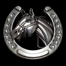 Vintage Belt Buckle Nocona Buckles Horseshoe Horse Torso Rhinestones Western