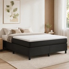 Box spring bed 140x200 faux leather bed frame with slats modern double bed