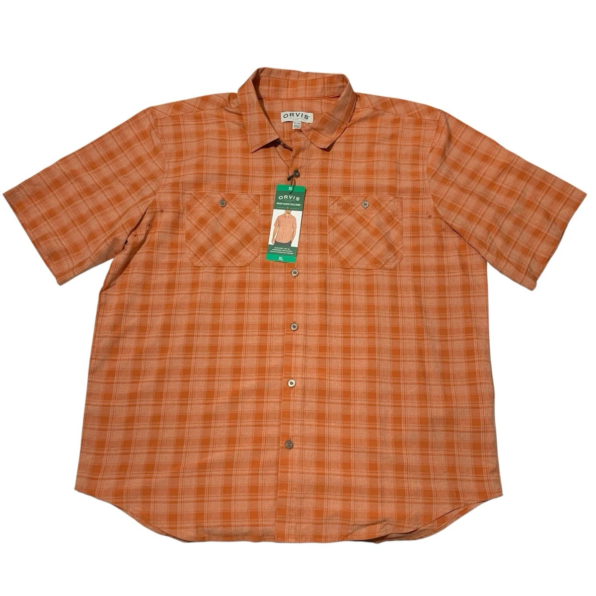 Chemise Manches Courtes à Carreaux Orange & Grise - XL / Columbia - Vêtements