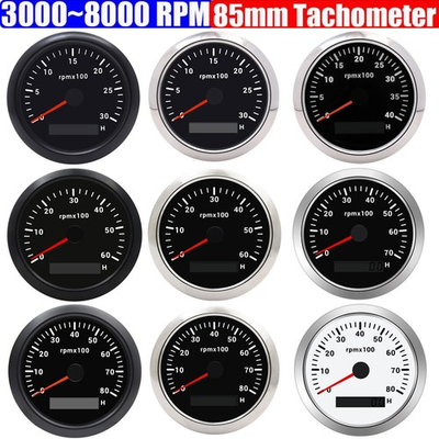 #ad 3000 8000 RPM 85MM Tachometer with 7 Color Light for Auto Boat Waterproof Gauge $34.29