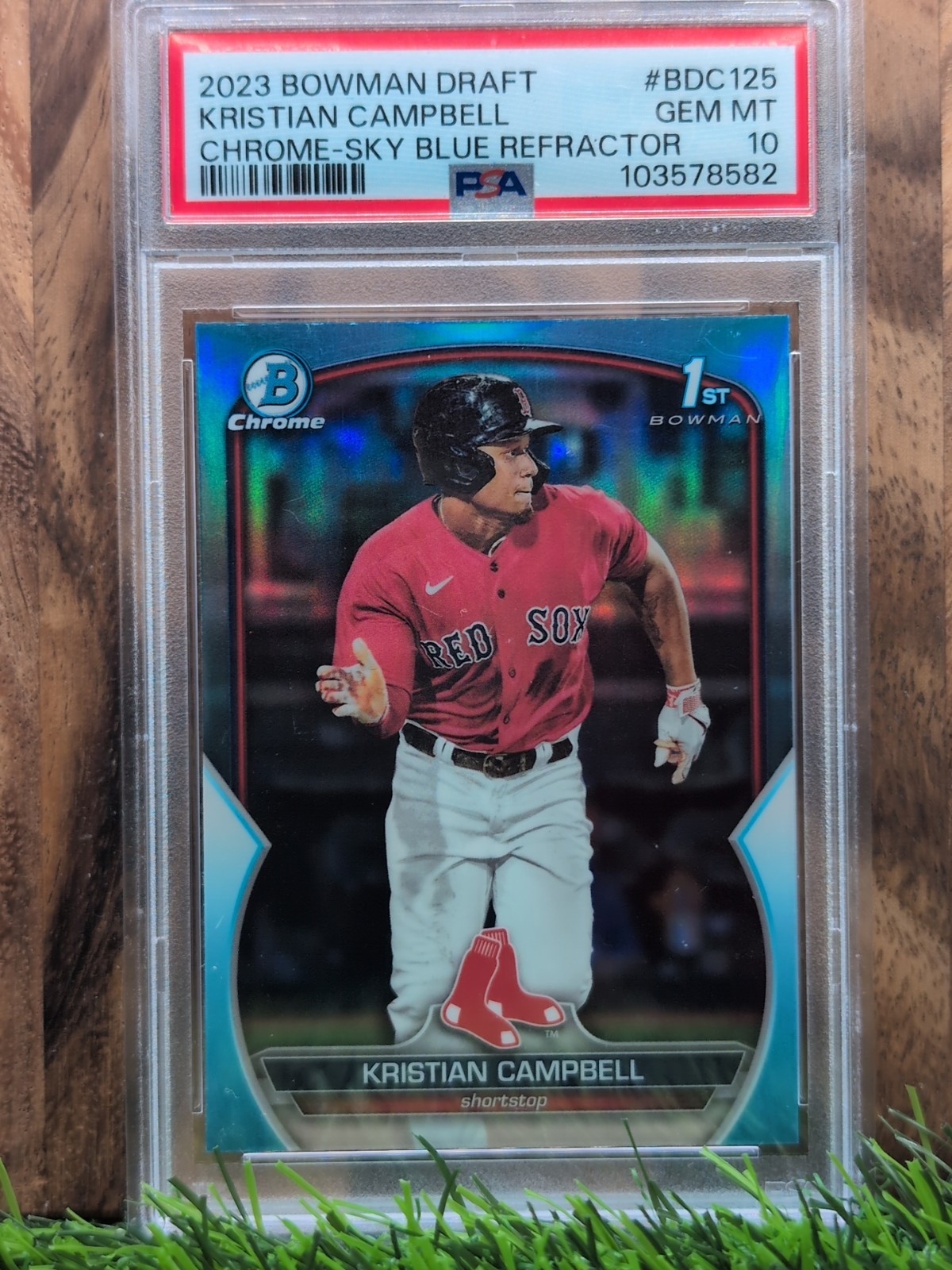 2023 BOWMAN DRAFT CHROME-SKY BLUE REFRACTOR #BDC125 KRISTIAN CAMPBELL PSA 10