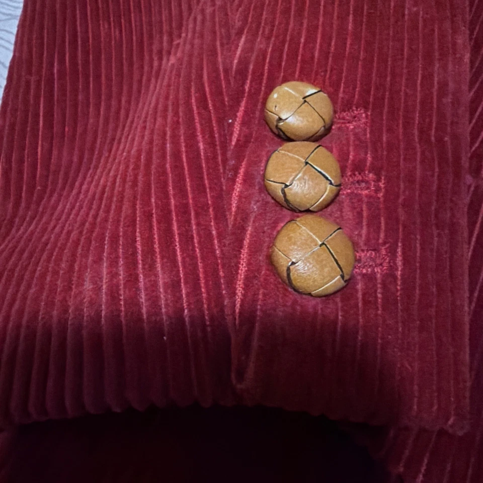 Blazer de pana roja Orvis de colección para mujer talla 18 con botones de cuero y parches en el codo Foto 3 de 4