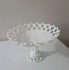 Vintage Westmoreland Doric Lace Milk Glass Pedastal Fruit Dish