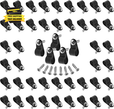60Pcs 3/8 Inch Nylon Cable Clamps, R-Type Wire Cable Clips with M4 Screws, Screw