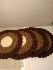Handmade Crocheted Doilies, Set/4, Browns, Round