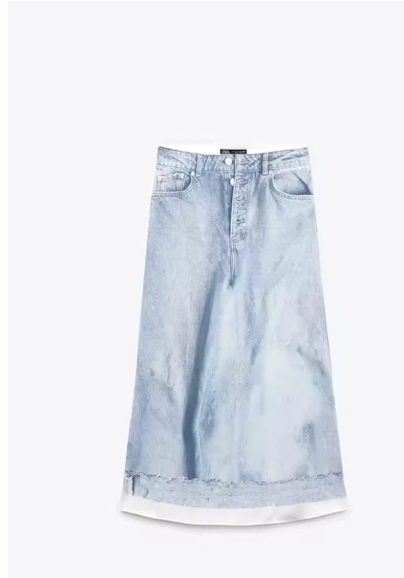 ZARA DENIM LOOK AZUL JEAN ESTAMPADO SATINADO MIDI MAXI FALDA SLIP BLOGGER!  3067/033 XS Foto 3 de 4