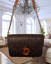 Michael Kors MK Logo Brown Crossbody Bag w/Ma...