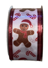 Gingerbread Man Christmas Candy Cane Ribbon 1.5"x 9 FT Wired Craft Wreath New