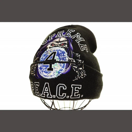 Supreme 23AW Peace bonnet brodé chapeau tricot noir A d'occasion 79808775f6273480298c