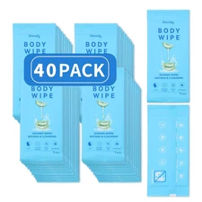Body Wipes 40 Pack Individually Wrapped Large Unscented Travel Bath Wipes