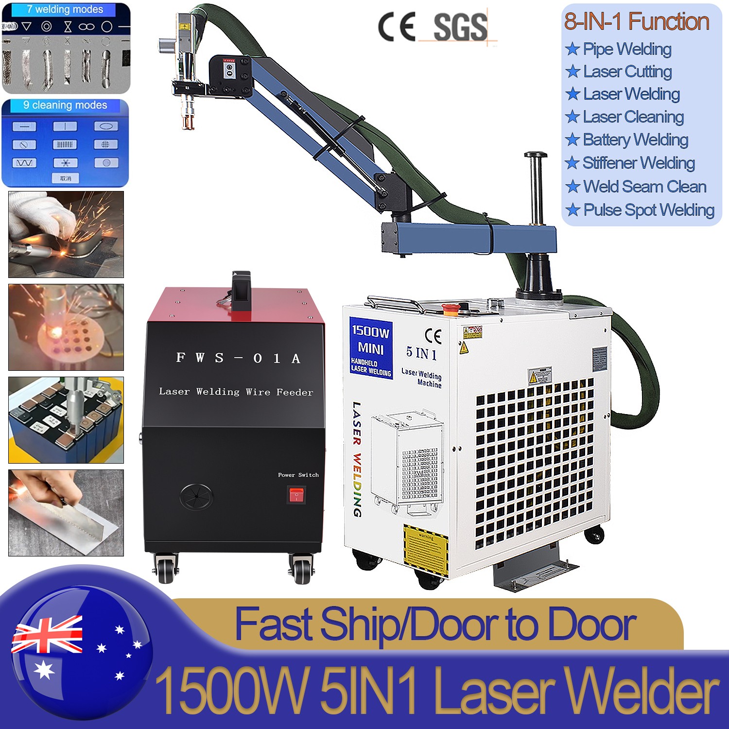 5IN1 1500W Metal/Battery Stiffener Welder Laser Welding Cutting Cleaning Machine
