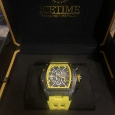 IceTime 45mm Men's Yellow Black Dial Steel Mens Watch 0.10ct Diamonds IT24