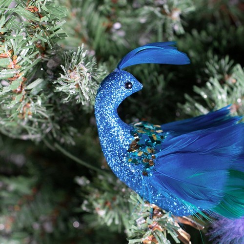 Glittered Christmas Tree Peacock Decoration Bird Hanging Ornament Gift - Picture 3 of 8