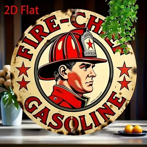 Insegna TEXACO FIRE CHIEF alluminio rotonda resistente alle intemperie STILE RETRÒ GARAGE MAN CAVE