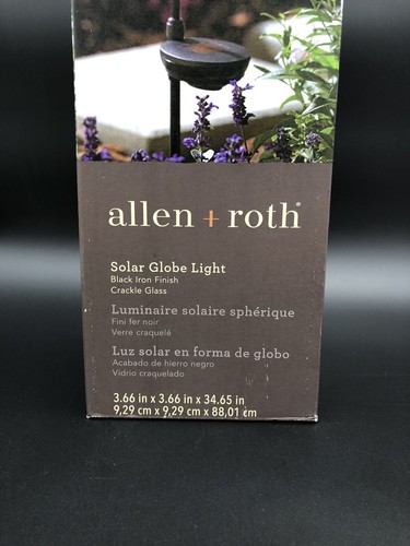 Allen + Roth Solar Globe Light Black Iron Finish Crackle Glass LED 0805187 New - Picture 5 of 8