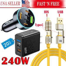 4-In-1 240W Super Fast Charging Cable Charger Data Cord Usb-C For iPhone Samsung