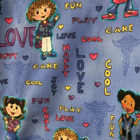 EUC - Simply Basic Women's Size M Scrub Top with Female Characters for Kids - Image 4 of 4