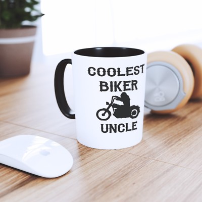 PERSONALISED COOLEST BIKER UNCLE COFFEE MUG CUP XMAS GIFT UNKIE UNKY DAD BROTHER