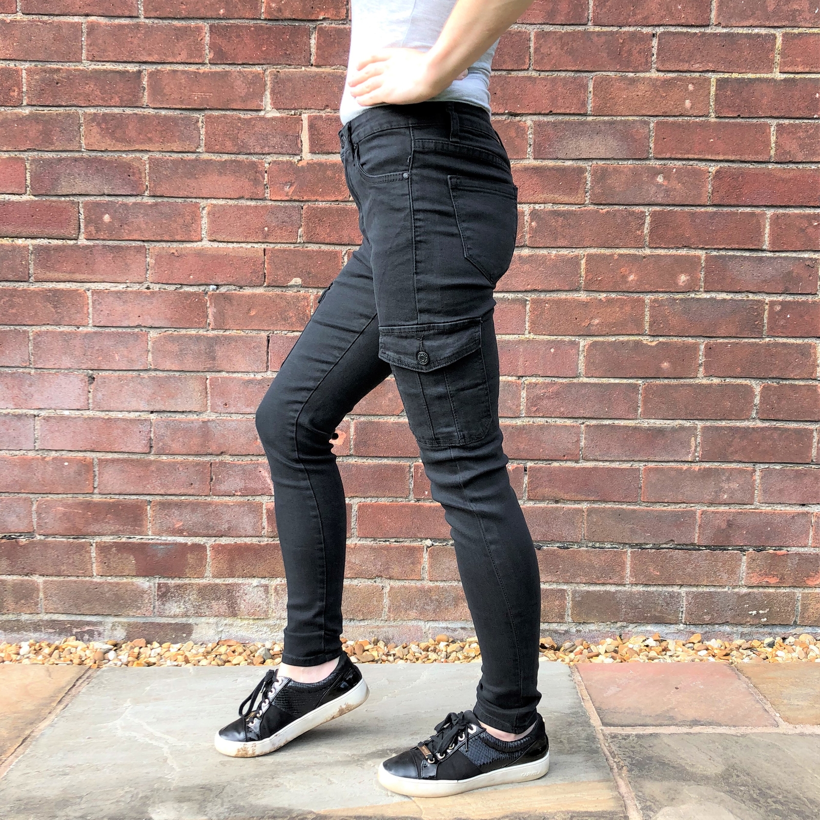Black Skinny Cargo Pants High Waist Slim Stretch Combat Trousers eBay