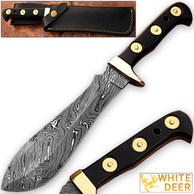 WHITE DEER MAGNUM Damascus Steel Handmade Hunting Knife | Authentic Buffalo Horn