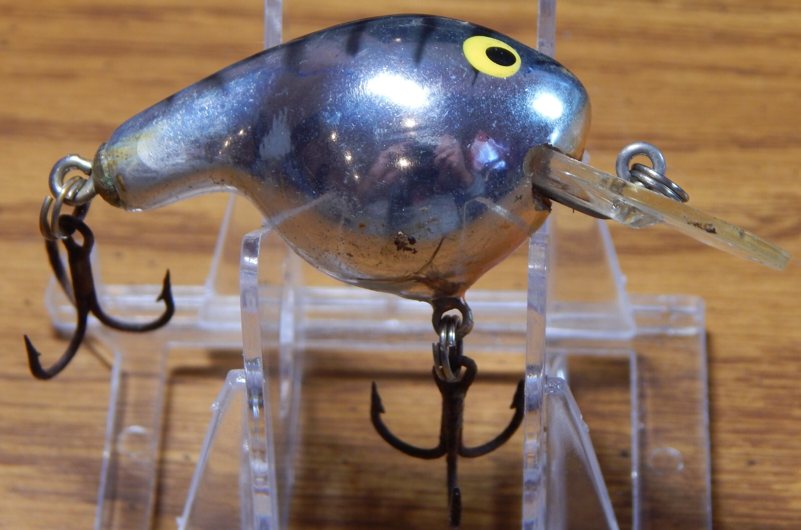 OLD BAGLEY FAT CAT CRANKBAIT LURE CHROME/BLACK STRIPE 2" BODY USED NO