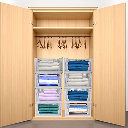 Pack of 4 Stackable Wardrobe Storage Box, Plastic Drawer Organizer