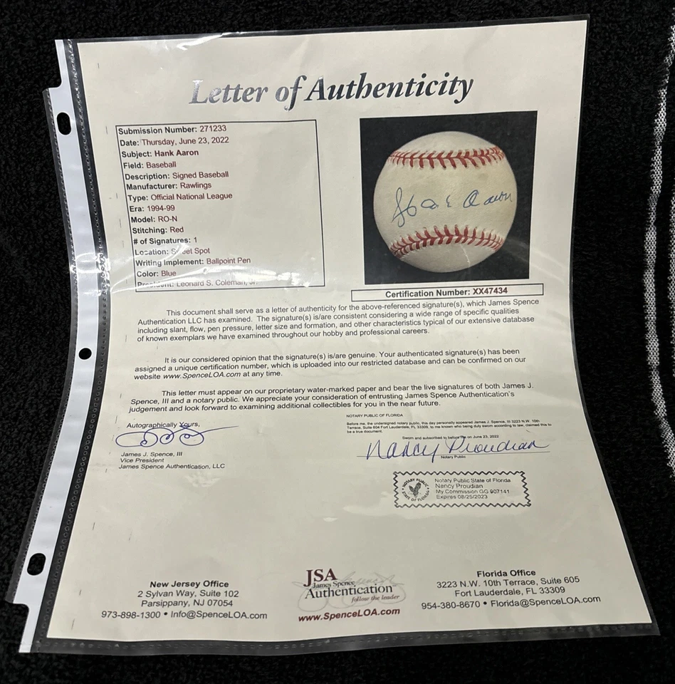 HANK AARON Signed Autographed VINTAGE ONL Baseball JSA LOA - Image 4 of 4