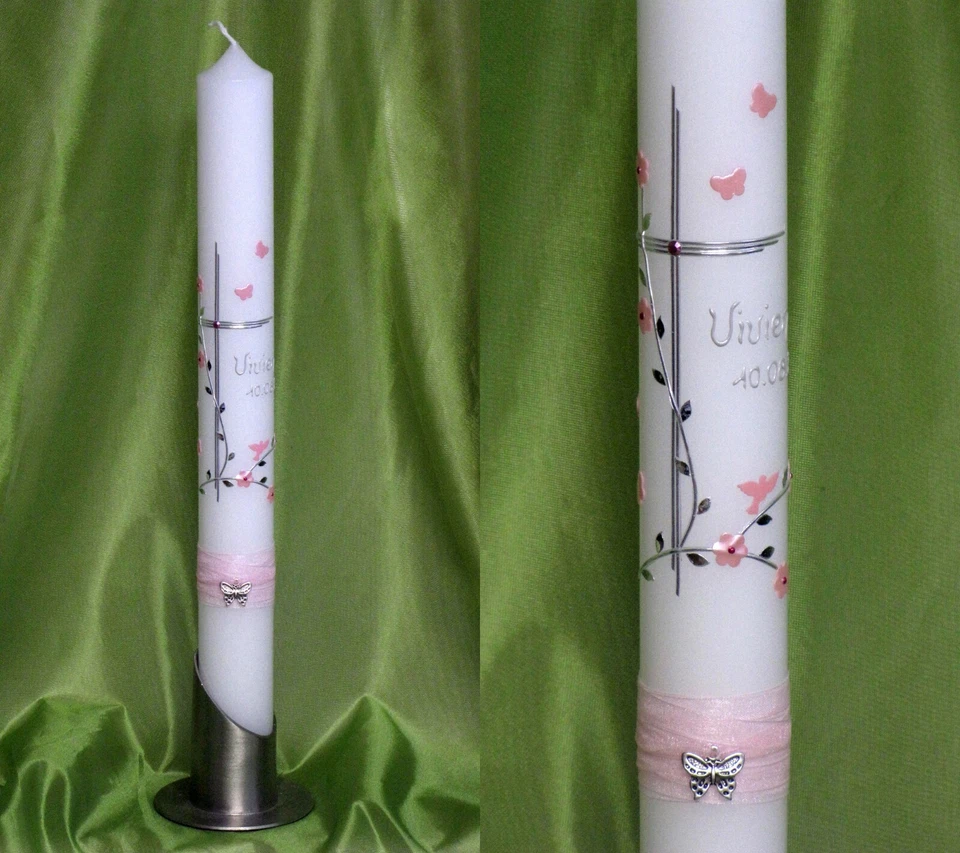 SILKES-KERZENLADEN Kommunionkerze / Taufkerze ♥ REINE HANDARBEIT ♥ - inkl. Beschriftung ! P 76