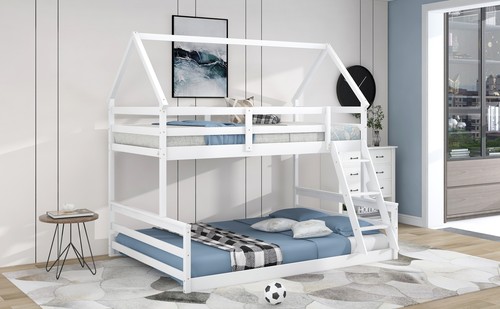 Twin over Full House Bunk Bed with Built-in Ladder,Gray - Picture 29 of 36