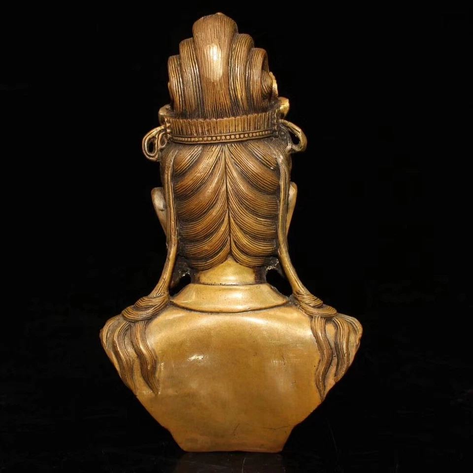 8.4" China Antique Buddha Statue Brass Kwan-yin head Old Bronze Statue - Image 3 of 4