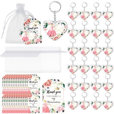 38 Sets Quinceanera Party Favors for Guests Pink Heart Keychain Quinceanera G...