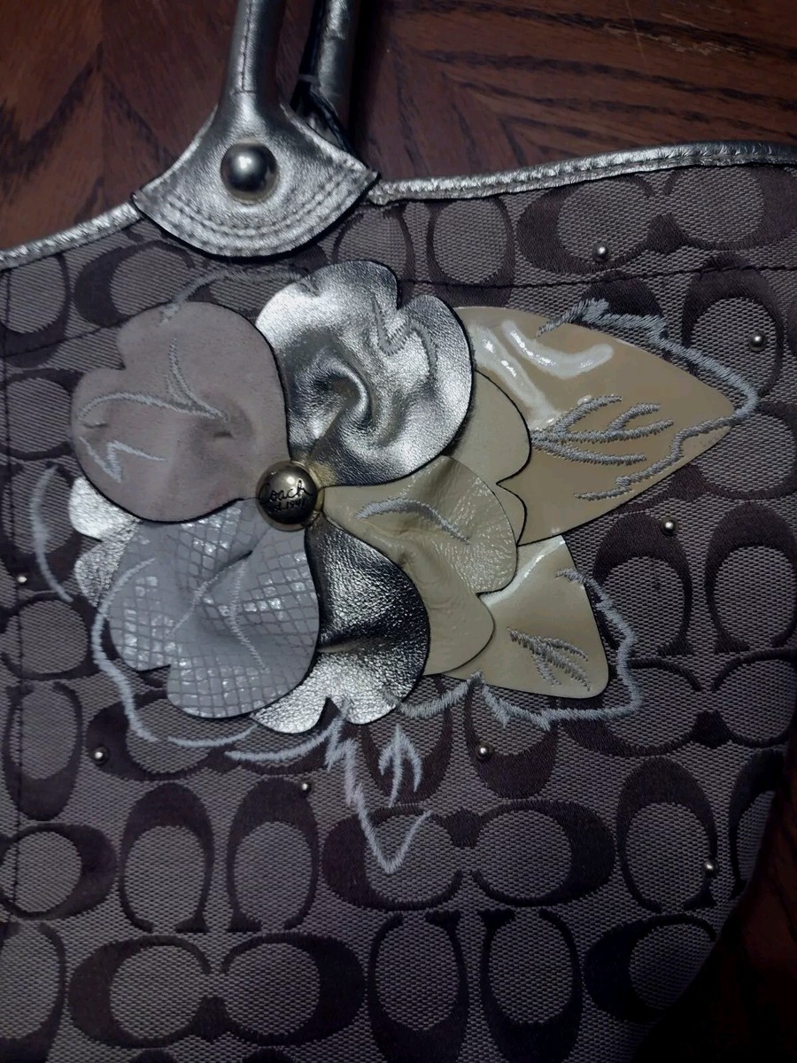 COACH Signature Shoulder Purse Tote Bag Floral Applique