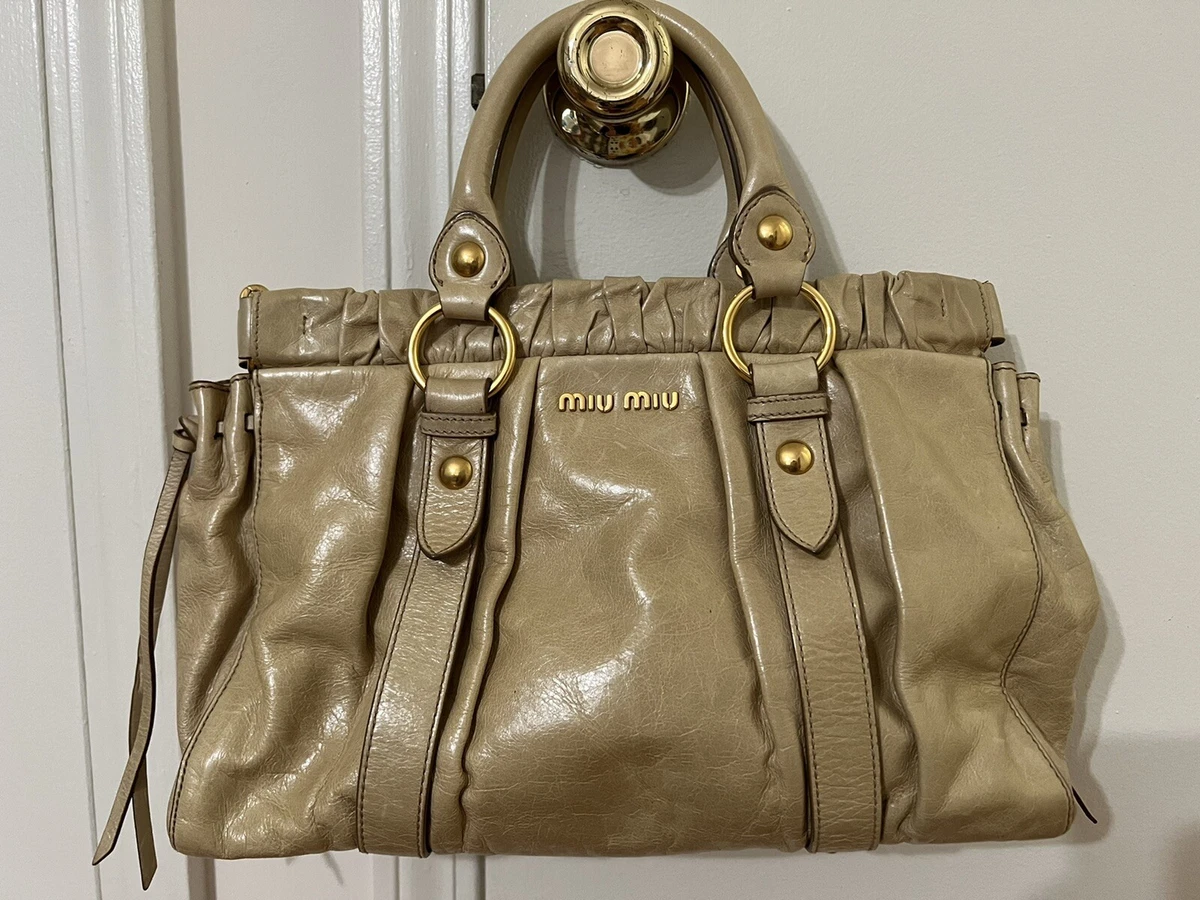 Miu Miu Beige Vitello Lux Leather Large Bow Satchel Miu Miu